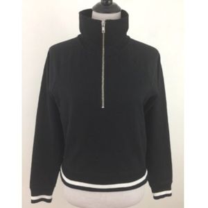 J Crew Half Zip Pullover Top Black 100% Cotton